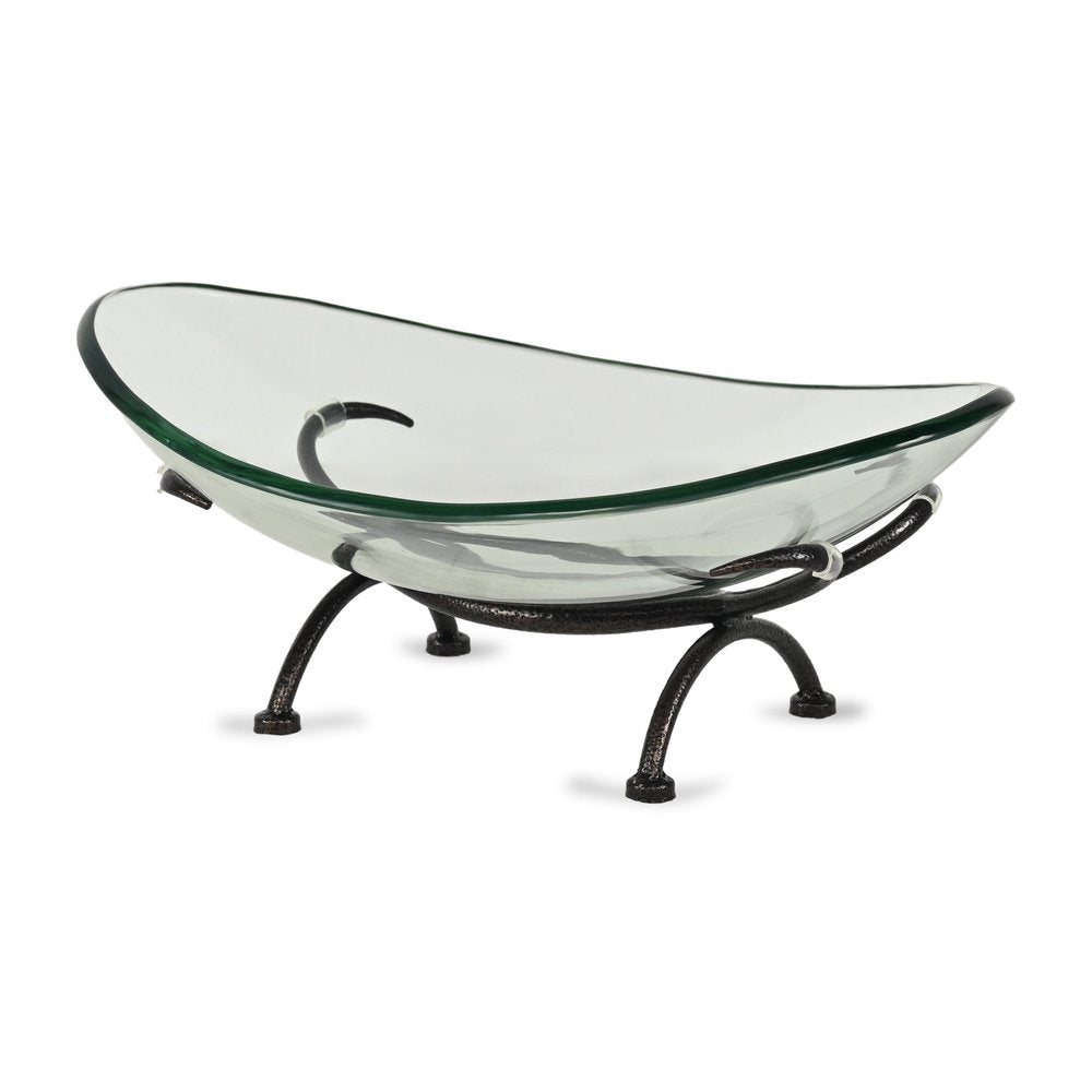 17" Clear And Black Glass And Metal Oval Decorative Bowl With Stand HomeRoots