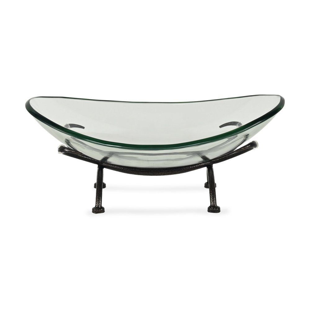 17" Clear And Black Glass And Metal Oval Decorative Bowl With Stand HomeRoots