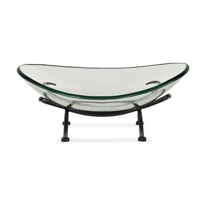 17" Clear And Black Glass And Metal Oval Decorative Bowl With Stand HomeRoots
