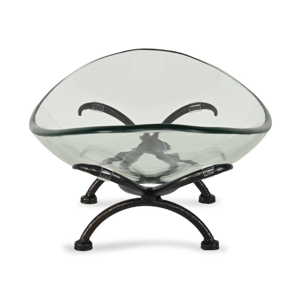 17" Clear And Black Glass And Metal Oval Decorative Bowl With Stand HomeRoots