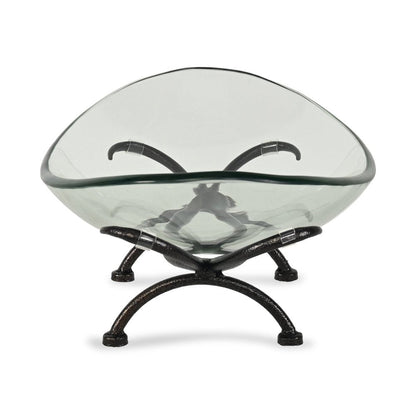 17" Clear And Black Glass And Metal Oval Decorative Bowl With Stand HomeRoots