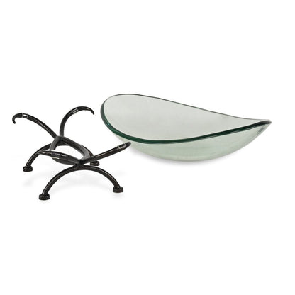17" Clear And Black Glass And Metal Oval Decorative Bowl With Stand HomeRoots