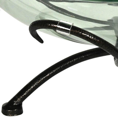 13" Clear And Black Glass And Metal Round Decorative Bowl With Stand