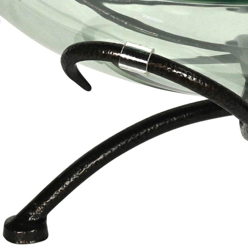 13" Clear And Black Glass And Metal Round Decorative Bowl With Stand HomeRoots