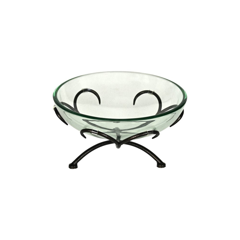 13" Clear And Black Glass And Metal Round Decorative Bowl With Stand HomeRoots
