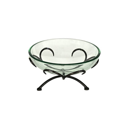 13" Clear And Black Glass And Metal Round Decorative Bowl With Stand HomeRoots