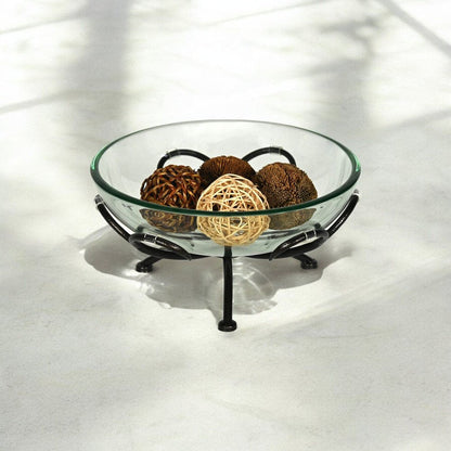 13" Clear And Black Glass And Metal Round Decorative Bowl With Stand HomeRoots