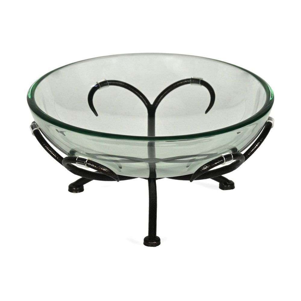 13" Clear And Black Glass And Metal Round Decorative Bowl With Stand HomeRoots