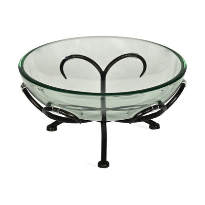 13" Clear And Black Glass And Metal Round Decorative Bowl With Stand HomeRoots