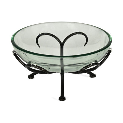 13" Clear And Black Glass And Metal Round Decorative Bowl With Stand