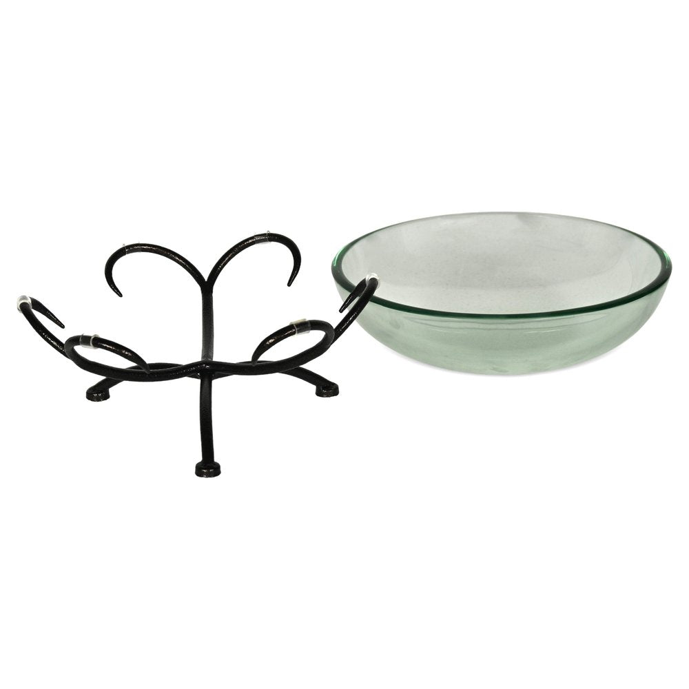 13" Clear And Black Glass And Metal Round Decorative Bowl With Stand HomeRoots