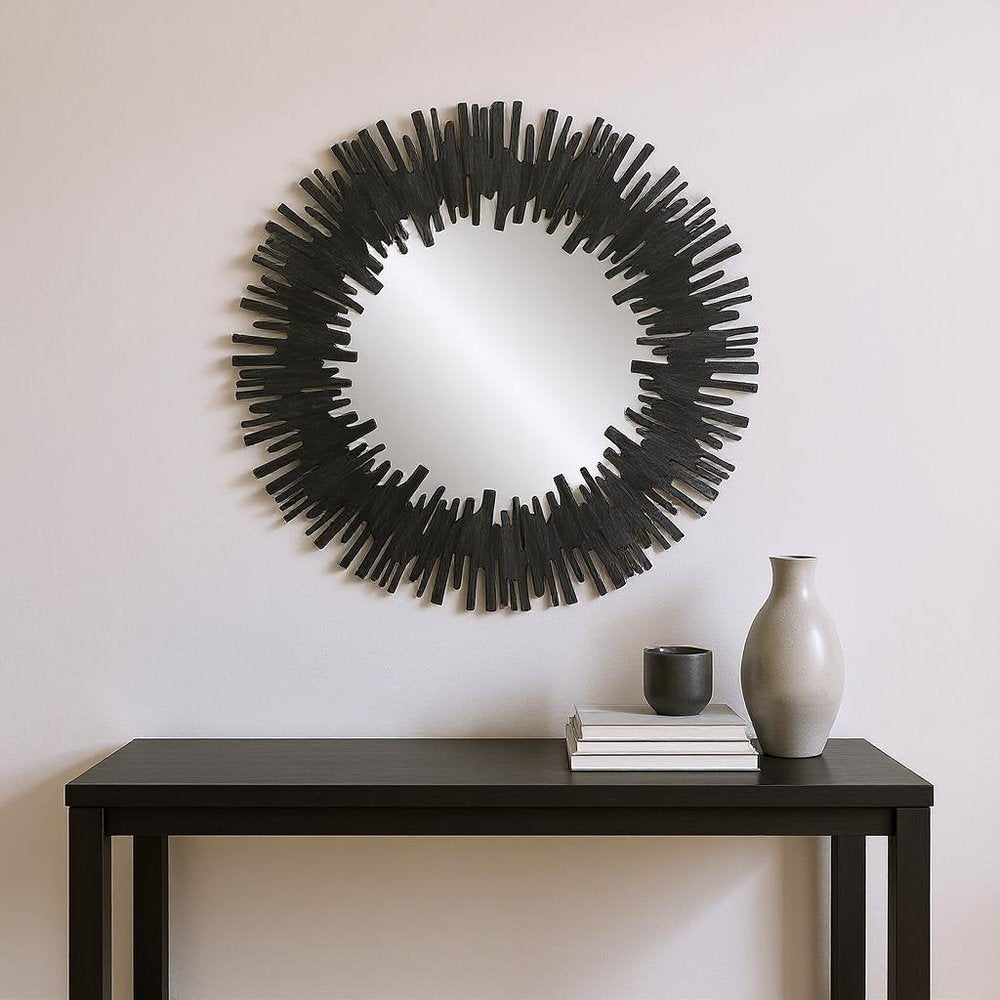 36" Black Wood Sunburst Framed Accent Mirror HomeRoots