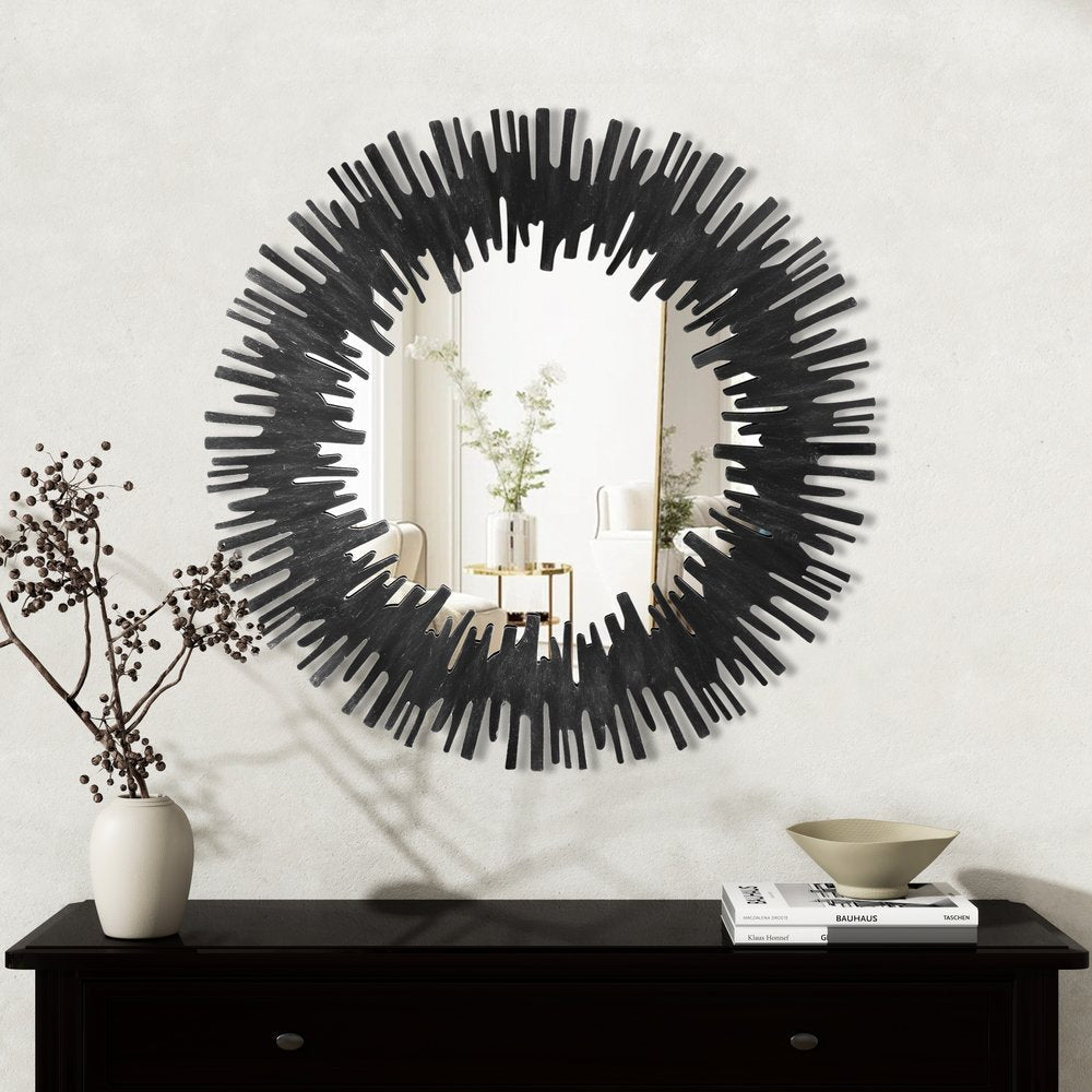 36" Black Wood Sunburst Framed Accent Mirror HomeRoots