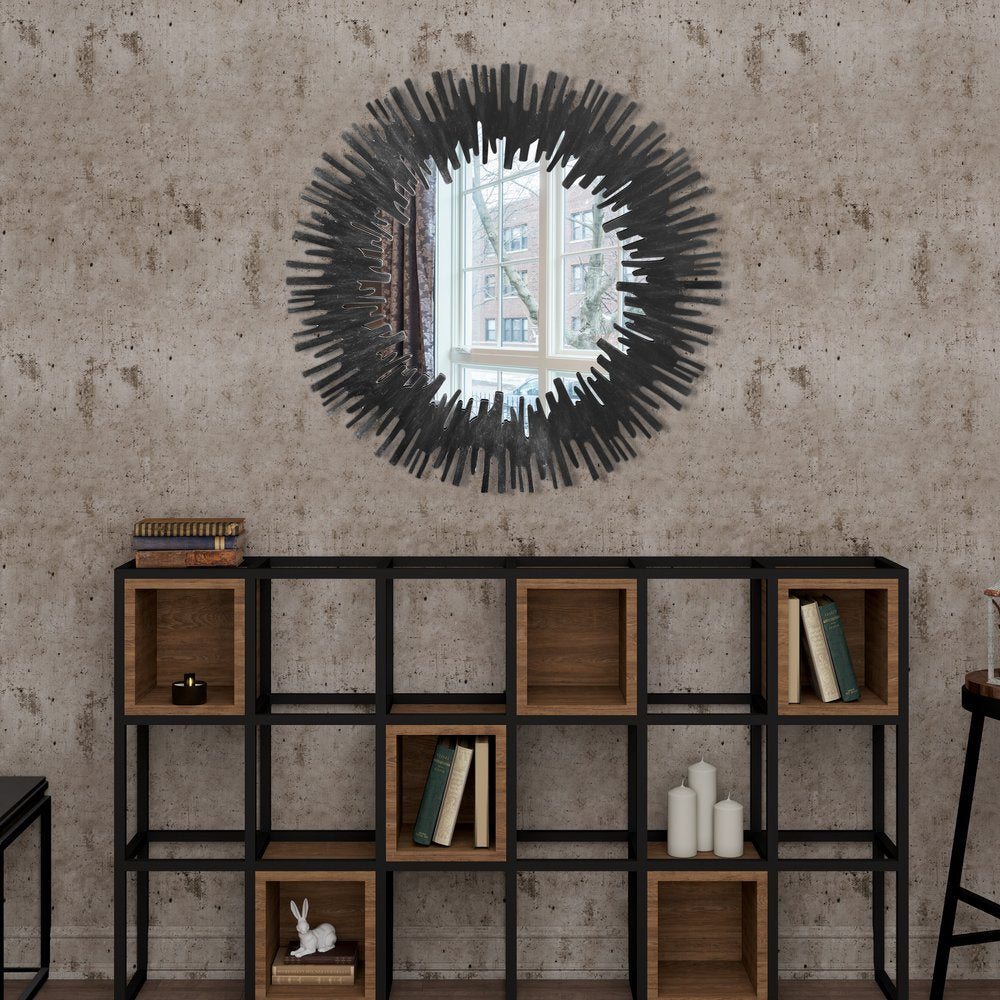 36" Black Wood Sunburst Framed Accent Mirror HomeRoots