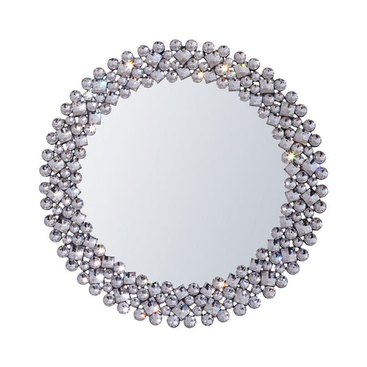 26" Silver Round Faux Crystal Bling Framed Accent Mirror HomeRoots