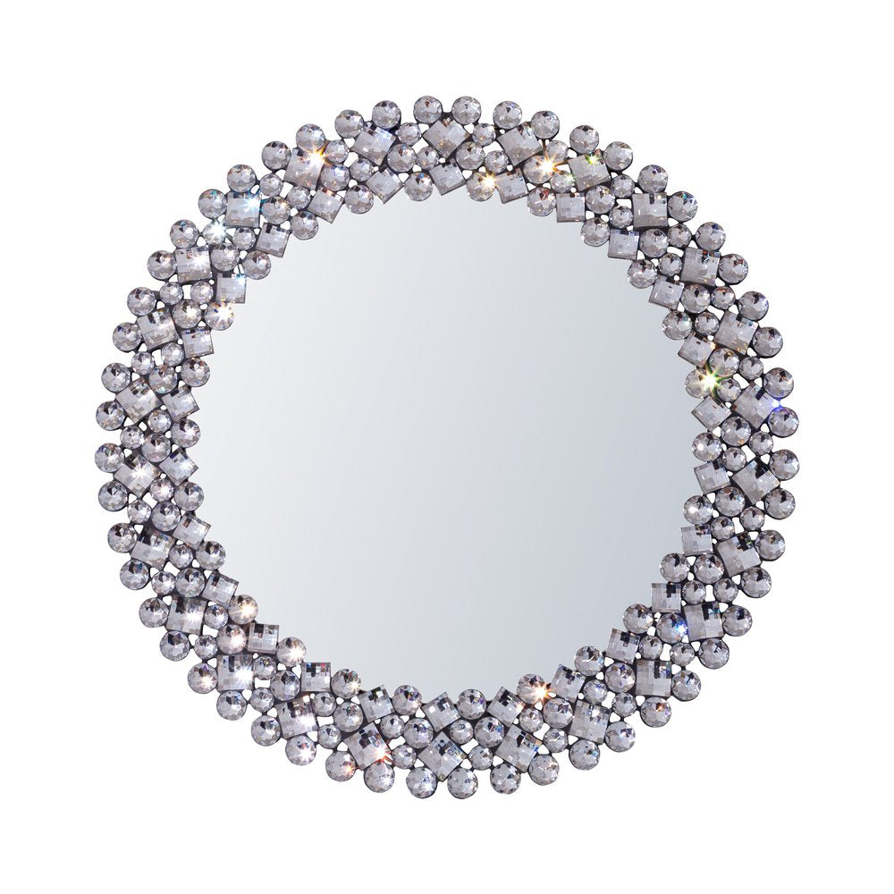 26" Silver Round Faux Crystal Bling Framed Accent Mirror HomeRoots