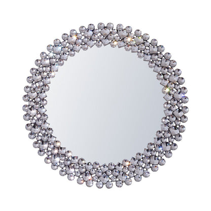 26" Silver Round Faux Crystal Bling Framed Accent Mirror HomeRoots