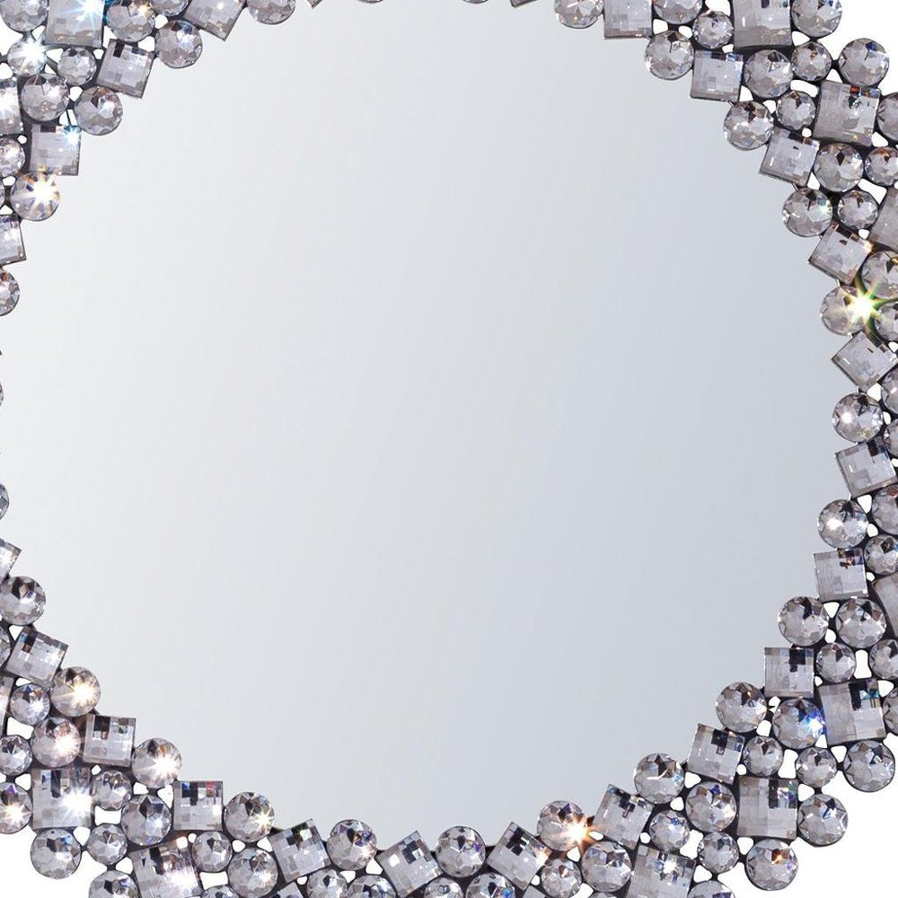 26" Silver Round Faux Crystal Bling Framed Accent Mirror HomeRoots