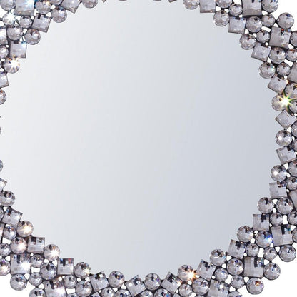 26" Silver Round Faux Crystal Bling Framed Accent Mirror HomeRoots