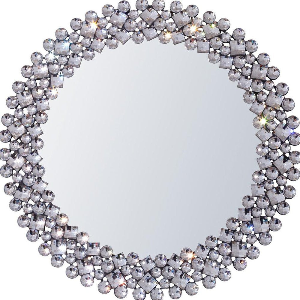 26" Silver Round Faux Crystal Bling Framed Accent Mirror HomeRoots