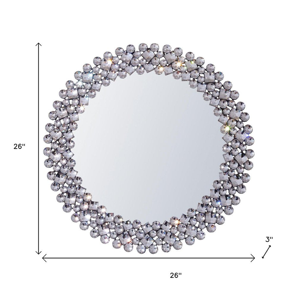 26" Silver Round Faux Crystal Bling Framed Accent Mirror HomeRoots