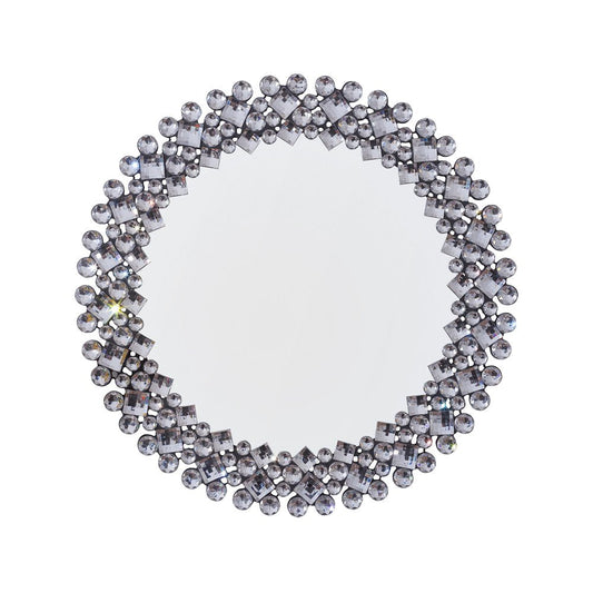 20" Silver Round Faux Crystal Bling Framed Accent Mirror HomeRoots