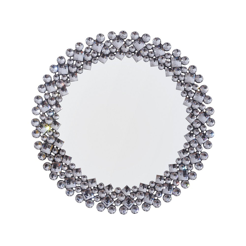 20" Silver Round Faux Crystal Bling Framed Accent Mirror HomeRoots