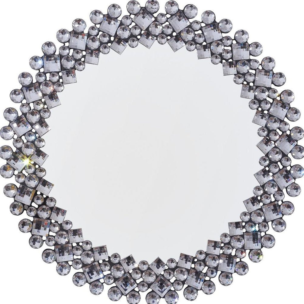 20" Silver Round Faux Crystal Bling Framed Accent Mirror HomeRoots