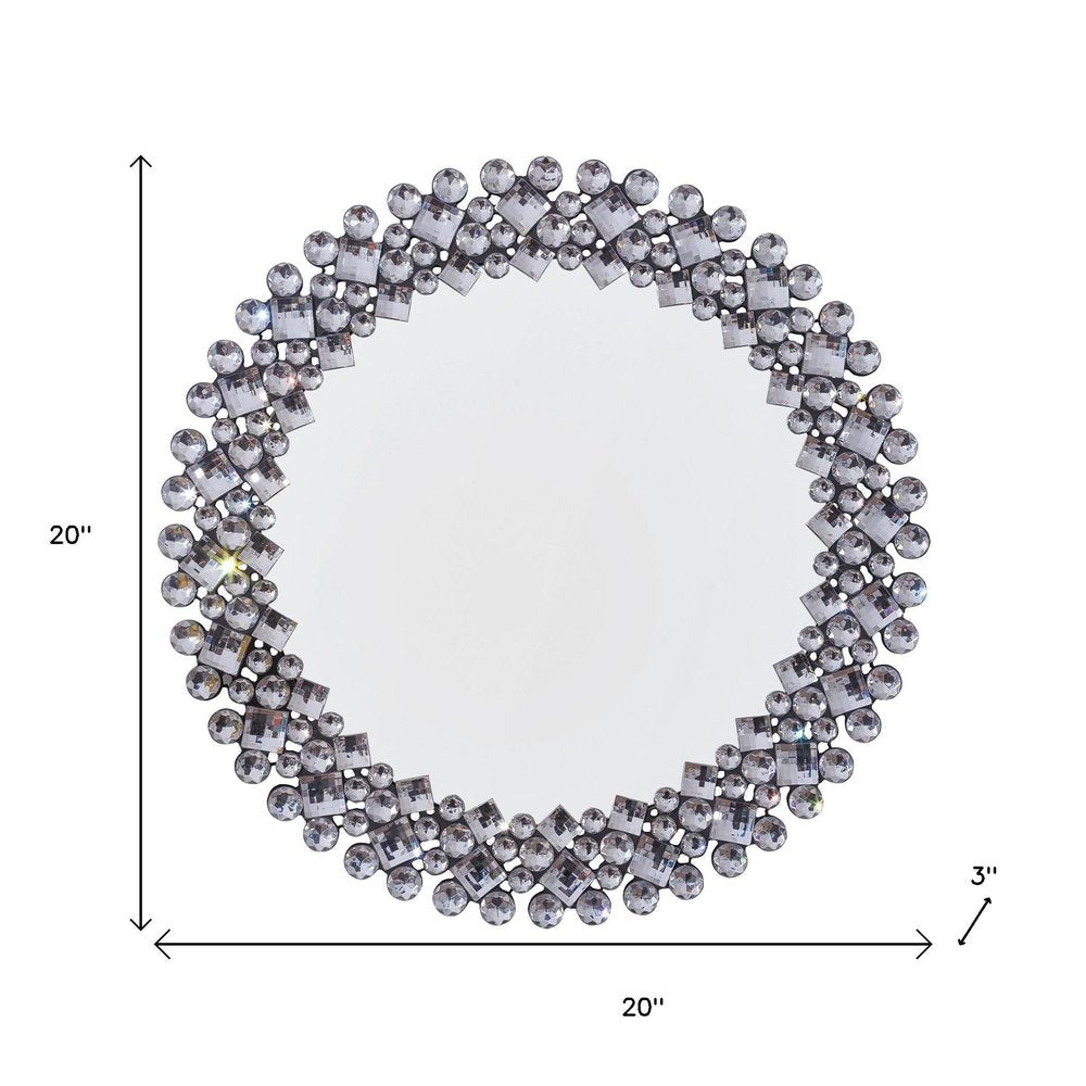20" Silver Round Faux Crystal Bling Framed Accent Mirror HomeRoots