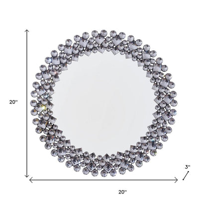 20" Silver Round Faux Crystal Bling Framed Accent Mirror HomeRoots