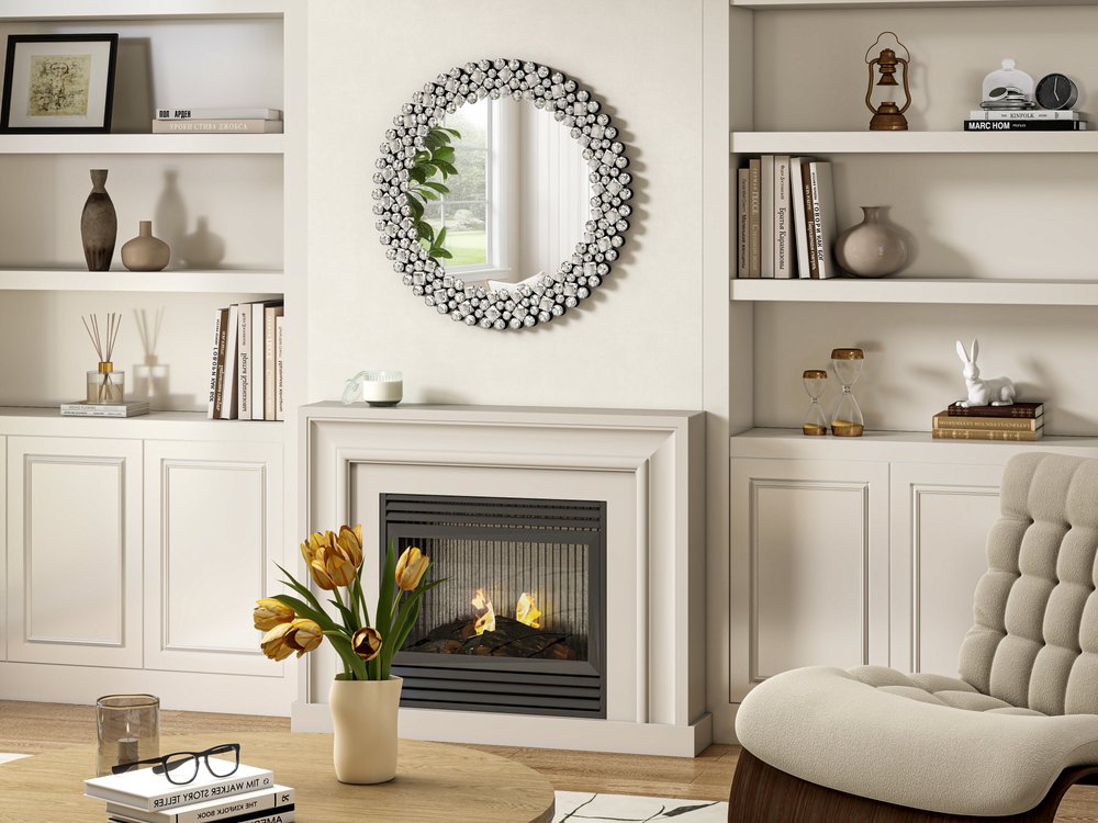 20" Silver Round Faux Crystal Bling Framed Accent Mirror HomeRoots