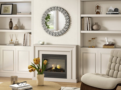 20" Silver Round Faux Crystal Bling Framed Accent Mirror HomeRoots