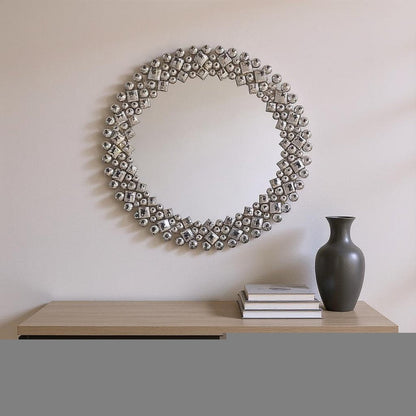 20" Silver Round Faux Crystal Bling Framed Accent Mirror HomeRoots