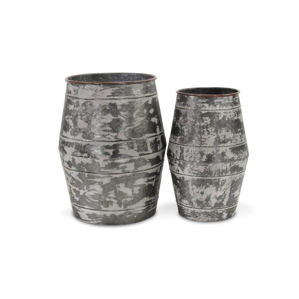 Set of Two Gray Galvanized Metal Cylinder Floor Vases HomeRoots