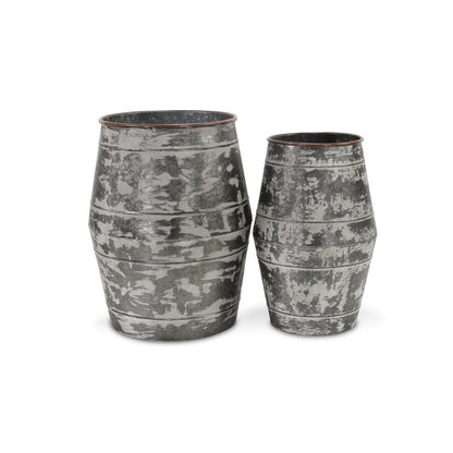 Set of Two Gray Galvanized Metal Cylinder Floor Vases HomeRoots