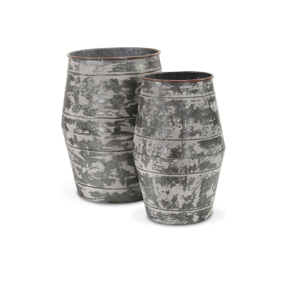 Set of Two Gray Galvanized Metal Cylinder Floor Vases HomeRoots