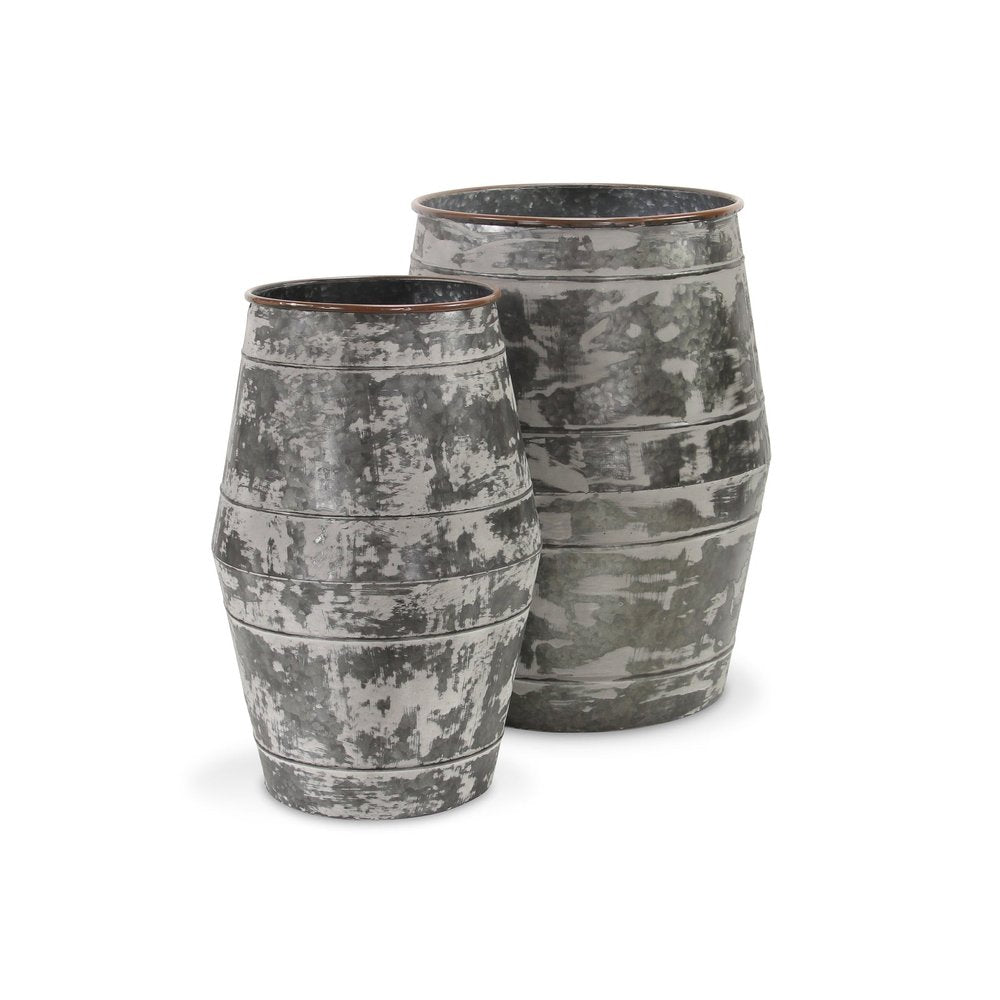 Set of Two Gray Galvanized Metal Cylinder Floor Vases HomeRoots