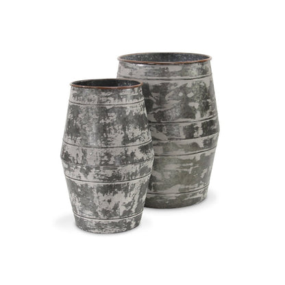 Set of Two Gray Galvanized Metal Cylinder Floor Vases HomeRoots