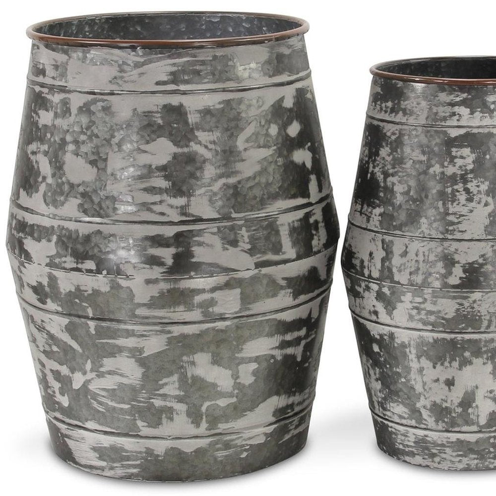 Set of Two Gray Galvanized Metal Cylinder Floor Vases HomeRoots