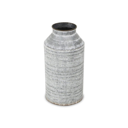 13" Gray Galvanized Metal Geometric Patterned Jug Vase HomeRoots