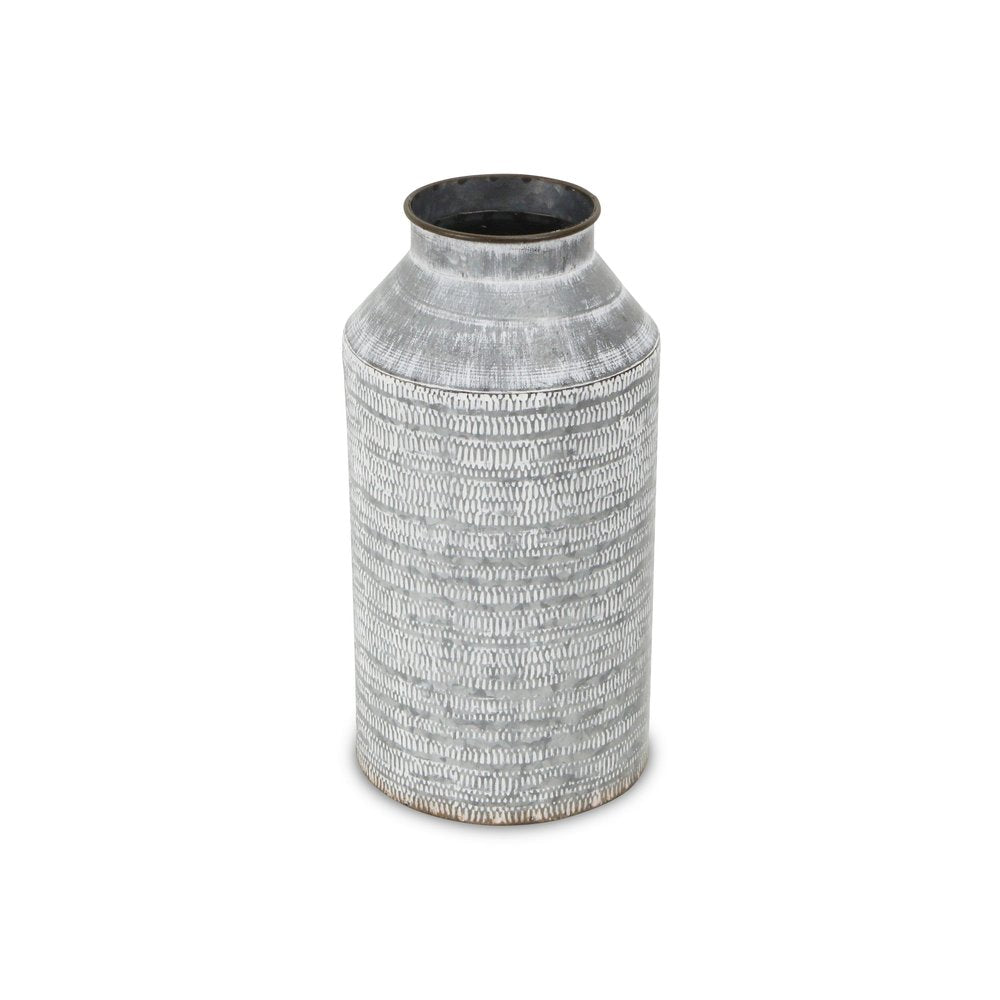 13" Gray Galvanized Metal Geometric Patterned Jug Vase HomeRoots