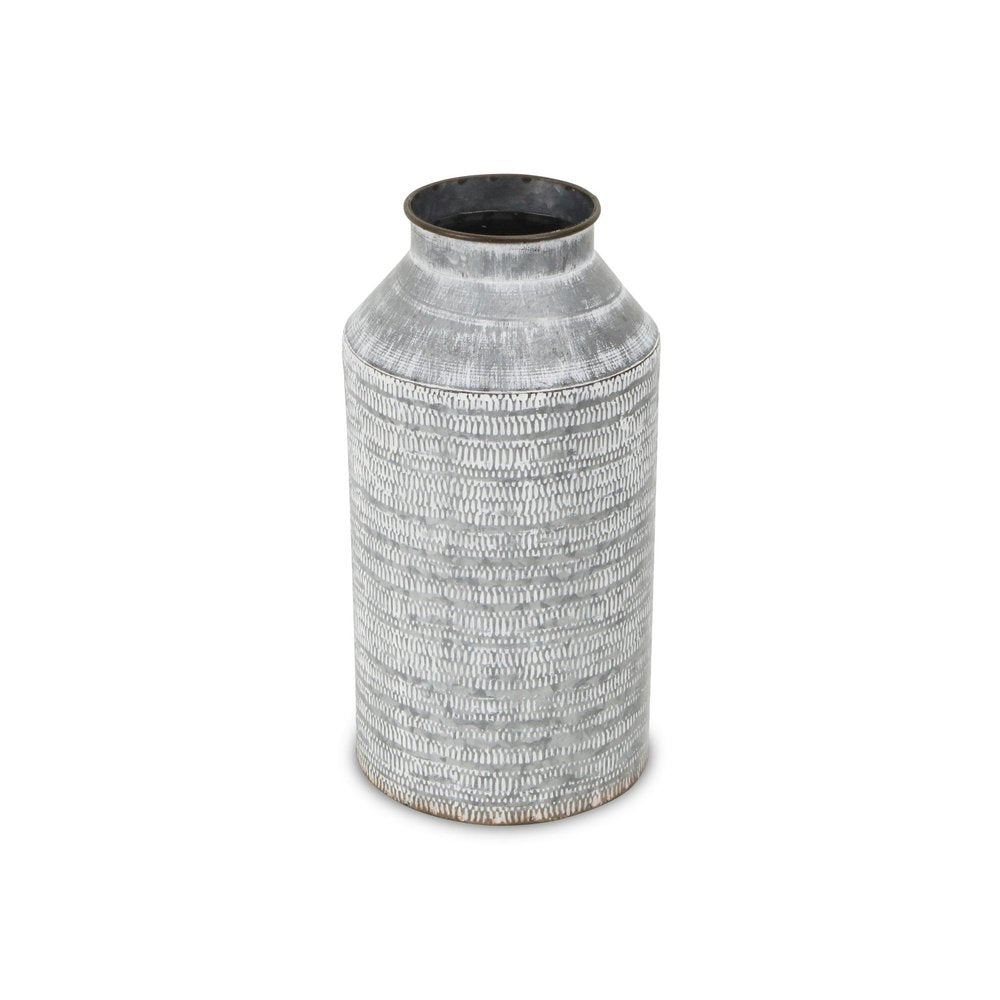 13" Gray Galvanized Metal Geometric Patterned Jug Vase HomeRoots