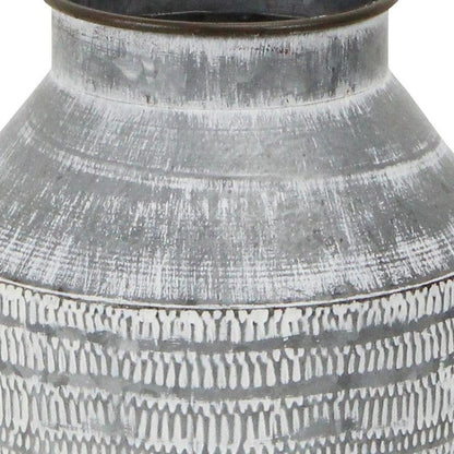 13" Gray Galvanized Metal Geometric Patterned Jug Vase HomeRoots
