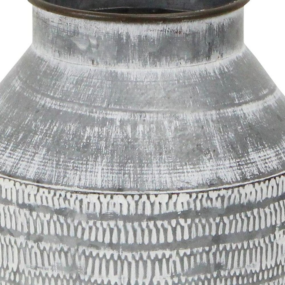 13" Gray Galvanized Metal Geometric Patterned Jug Vase HomeRoots