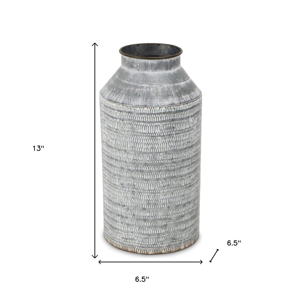 13" Gray Galvanized Metal Geometric Patterned Jug Vase HomeRoots
