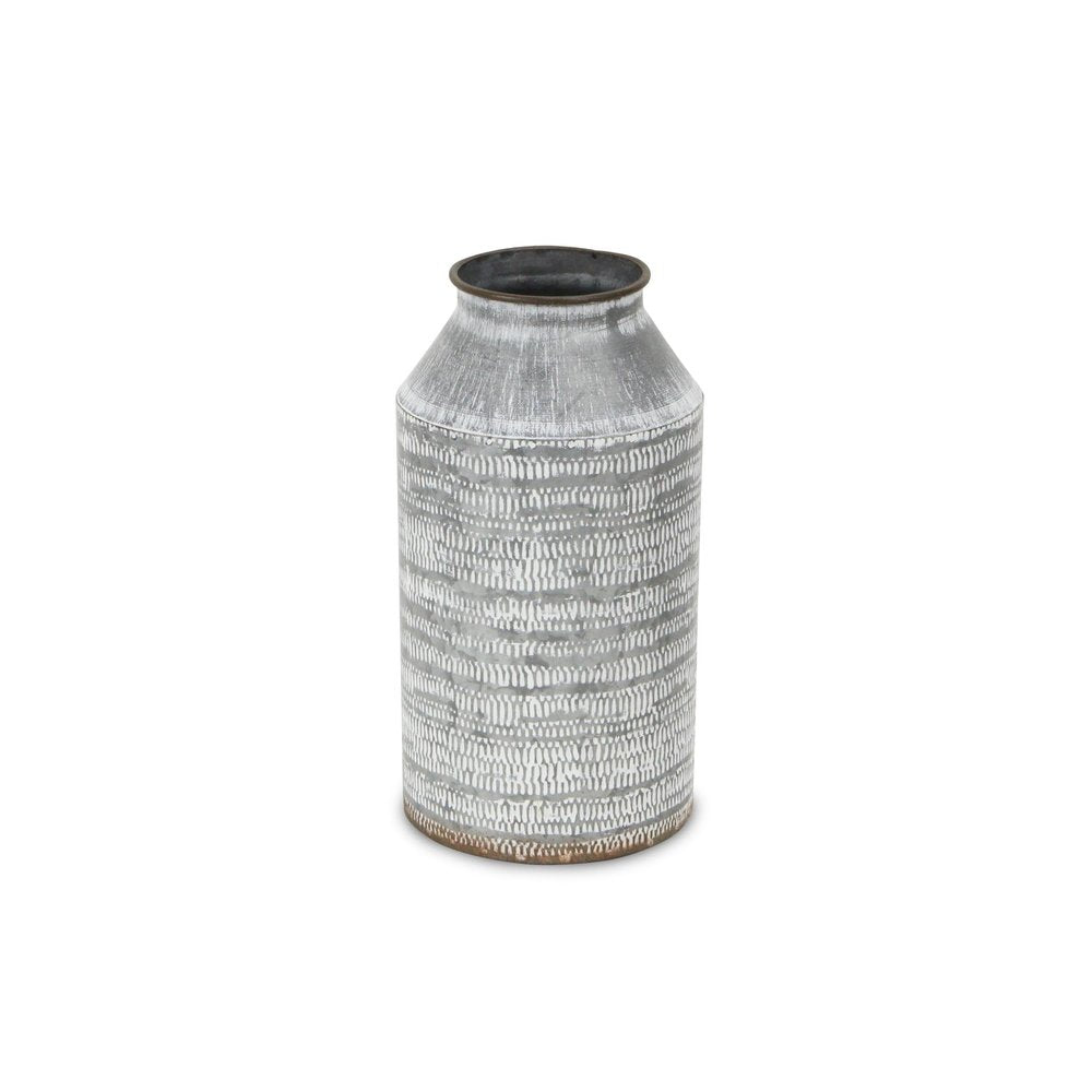 10" Gray Galvanized Metal Geometric Patterned Jug Vase HomeRoots