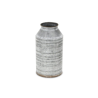 10" Gray Galvanized Metal Geometric Patterned Jug Vase HomeRoots