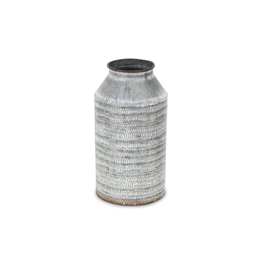 10" Gray Galvanized Metal Geometric Patterned Jug Vase HomeRoots