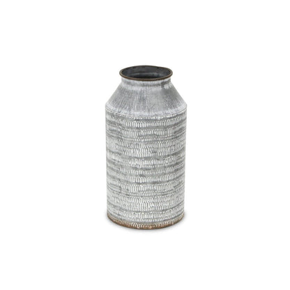 10" Gray Galvanized Metal Geometric Patterned Jug Vase HomeRoots