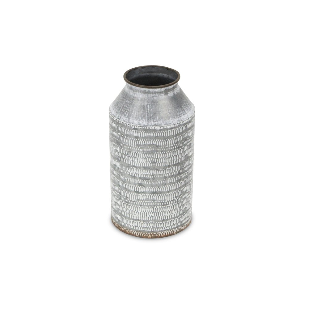 10" Gray Galvanized Metal Geometric Patterned Jug Vase HomeRoots